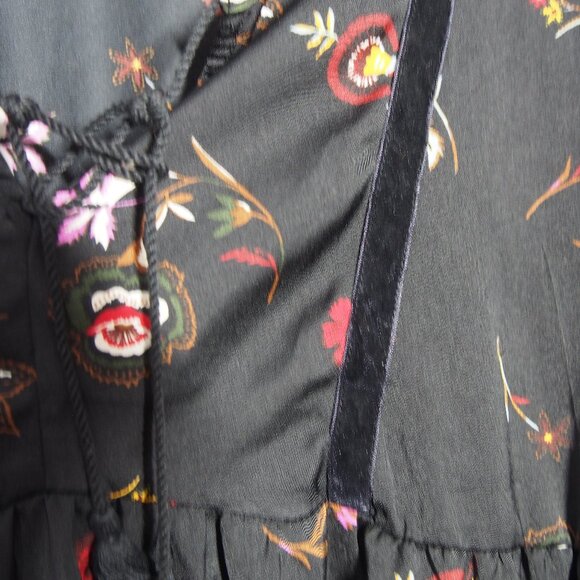 Old Navy Womens Black Boho Peasant Floral V Neck Tassel Tie Blouse Size XXL - Picture 9 of 15
